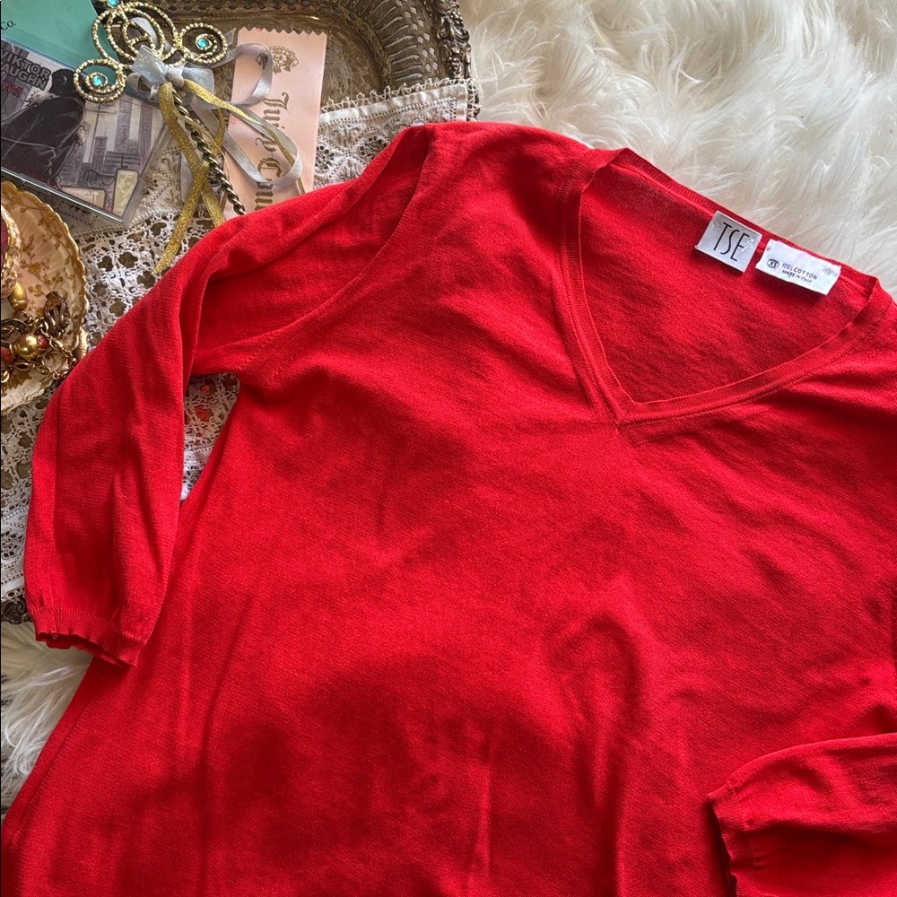 90’s Vintage TSE Designer Luxury Sweater Cotton Made in Italy Red Lightweight xs